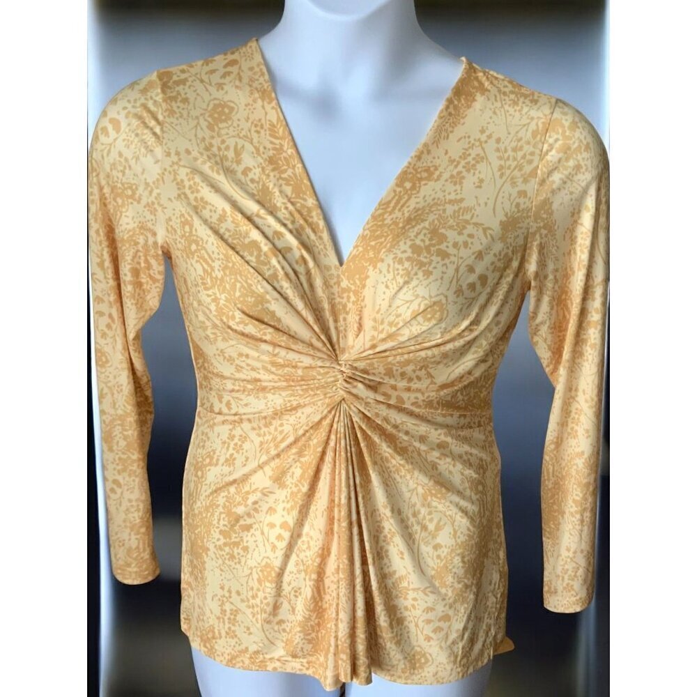 Ilse Jacobsen Womens Yellow Ruched Floral Long Sleeve Twist Front Blouse Large